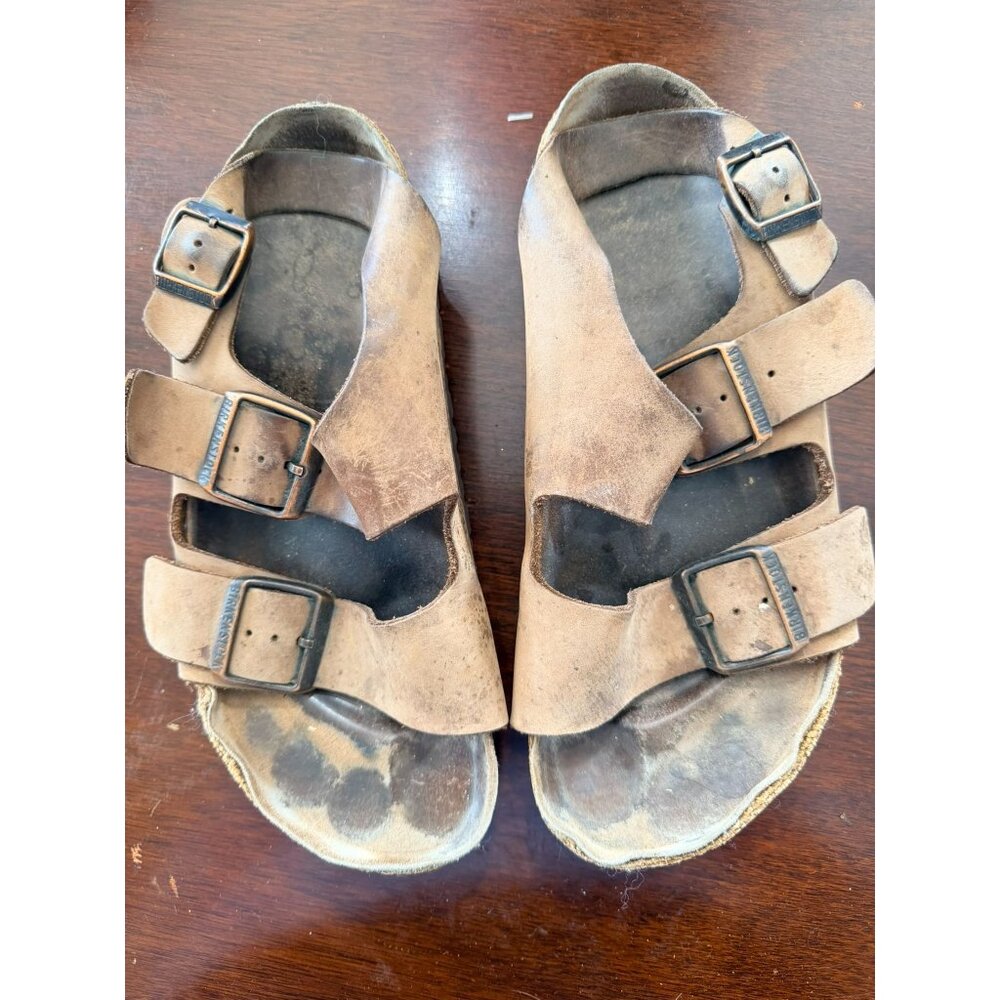 Birkenstock Brown Two-Strap Sandals With Cork Sole Pre-Owned womens Size 7